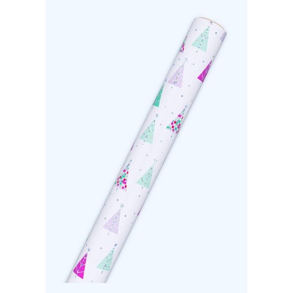 Hallmark Wrapping Paper Christmas Glitzy Trees Metallic White 22.5 sq ft Roll - Picture 3 of 5